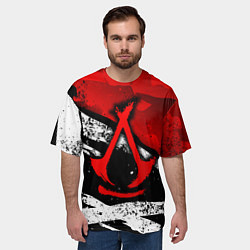 Футболка оверсайз мужская Assassins creed: shadows - красная абстракция, цвет: 3D-принт — фото 2