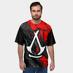 Футболка оверсайз мужская Assassins creed: shadows - белый логотип, цвет: 3D-принт — фото 2