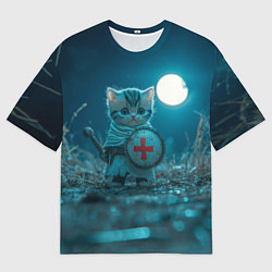 Футболка оверсайз мужская Котенок выходит на тропу войны, цвет: 3D-принт