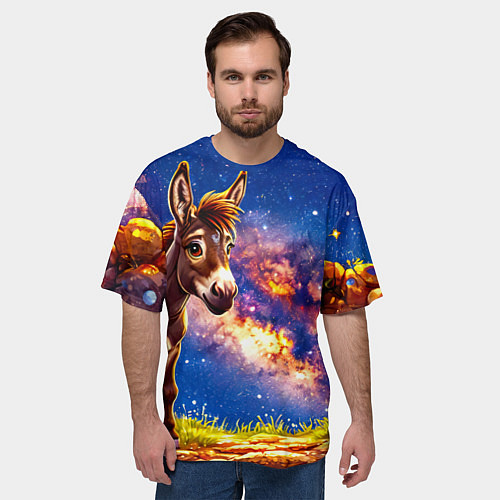 Мужская футболка оверсайз Ослик и звездное небо / 3D-принт – фото 3