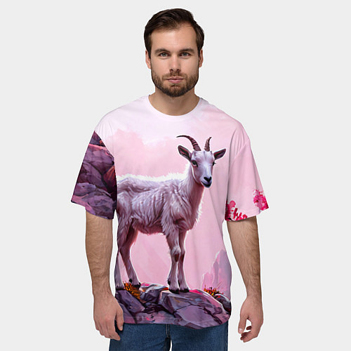 Мужская футболка оверсайз Козлик в розовом свете / 3D-принт – фото 3
