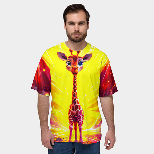 Мужская футболка оверсайз Жирафик в желтых искрах / 3D-принт – фото 3