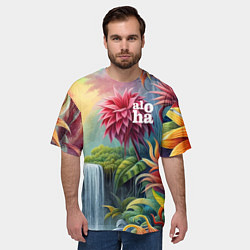 Футболка оверсайз мужская Гавайские тропические цветы - алоха, цвет: 3D-принт — фото 2