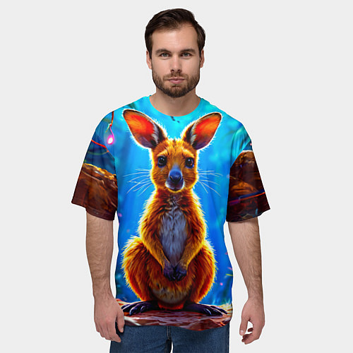 Мужская футболка оверсайз Кенгуру в джунглях / 3D-принт – фото 3