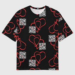 Мужская футболка оверсайз Сердца и код любви на черном
