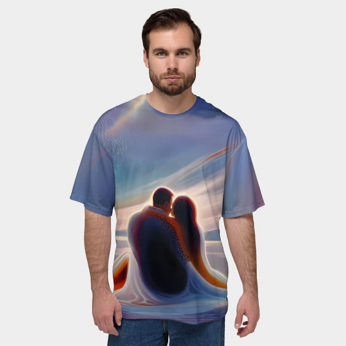 Мужская футболка оверсайз Влюбленные на рассвете / 3D-принт – фото 3