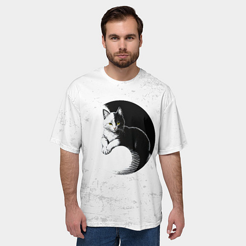 Мужская футболка оверсайз Кот инь ян / 3D-принт – фото 3
