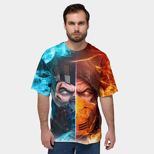 Мужская футболка оверсайз Mortal Kombat - Саб-зиро и Скорпион / 3D-принт – фото 3