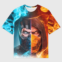 Мужская футболка оверсайз Mortal Kombat - Саб-зиро и Скорпион