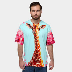 Футболка оверсайз мужская Жираф в розовых кустах, цвет: 3D-принт — фото 2