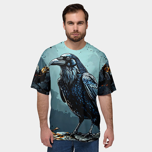 Мужская футболка оверсайз Черный ворон на черном / 3D-принт – фото 3