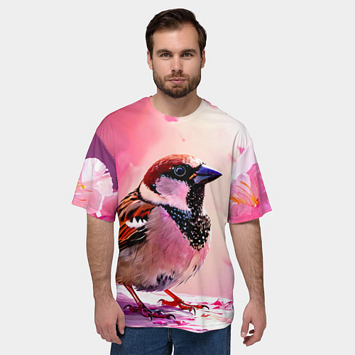 Мужская футболка оверсайз Воробей в розовом / 3D-принт – фото 3