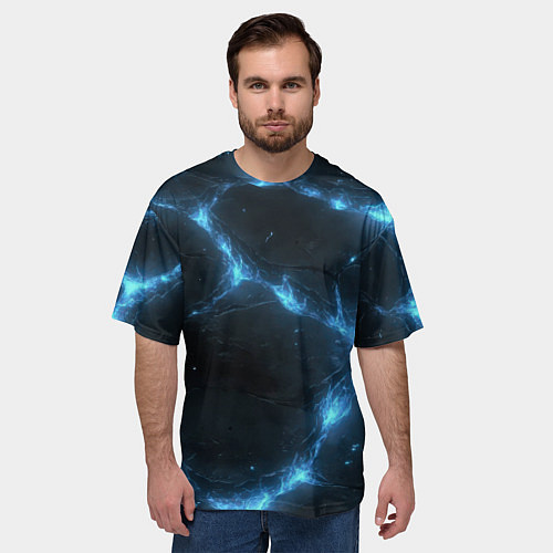 Мужская футболка оверсайз Синий свет из черной плиты / 3D-принт – фото 3
