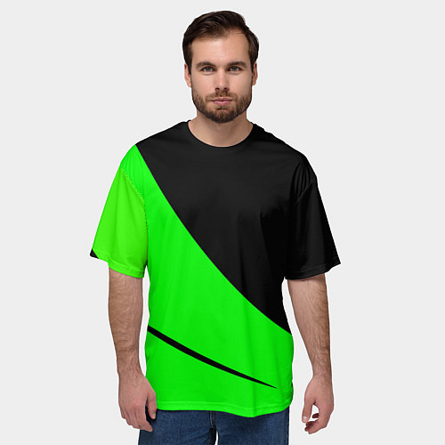 Мужская футболка оверсайз Чёрный с зелёным двуцветный / 3D-принт – фото 3