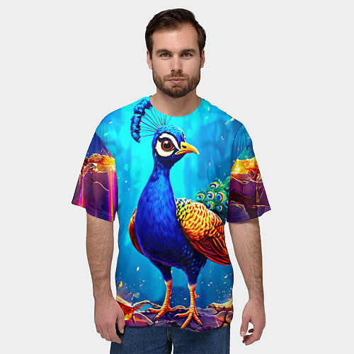 Мужская футболка оверсайз Павлинчик / 3D-принт – фото 3