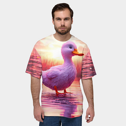 Мужская футболка оверсайз Уточка на розовом озере / 3D-принт – фото 3