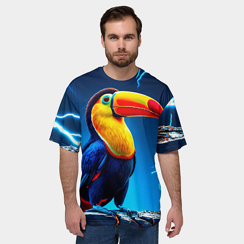 Мужская футболка оверсайз Тукан и молния / 3D-принт – фото 3