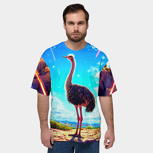 Мужская футболка оверсайз Страус в пещере / 3D-принт – фото 3
