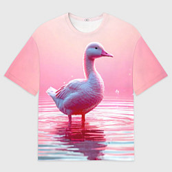 Футболка оверсайз мужская Гусь на розовом озере, цвет: 3D-принт