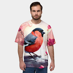 Футболка оверсайз мужская Снегирь в цветах, цвет: 3D-принт — фото 2