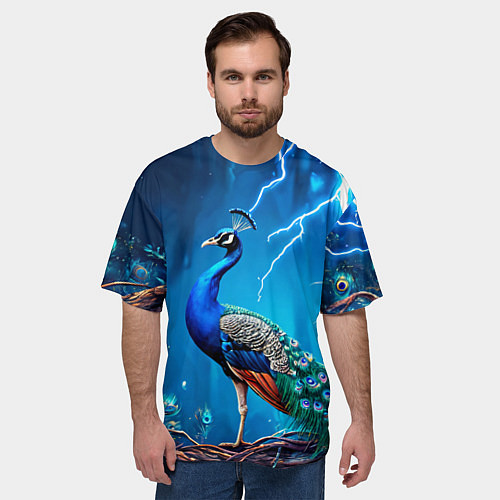 Мужская футболка оверсайз Павлин и молния / 3D-принт – фото 3