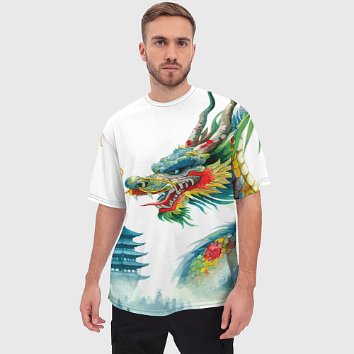 Мужская футболка оверсайз Japanese watercolor dragon - art / 3D-принт – фото 3