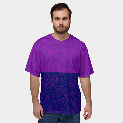 Мужская футболка оверсайз Фиолетовый синий узор с абстрактными линиями / 3D-принт – фото 3