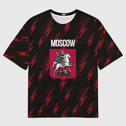 Футболка оверсайз мужская Герб Москвы и красные молнии, цвет: 3D-принт