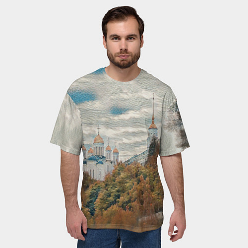 Мужская футболка оверсайз Храм на горе / 3D-принт – фото 3