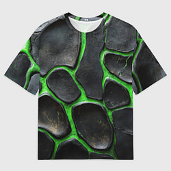 Футболка оверсайз мужская Черная потертая текстура на зеленом фоне, цвет: 3D-принт