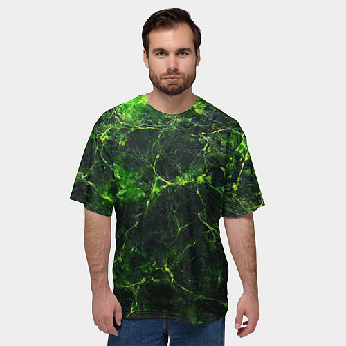 Мужская футболка оверсайз Зеленая ядовитая текстура / 3D-принт – фото 3