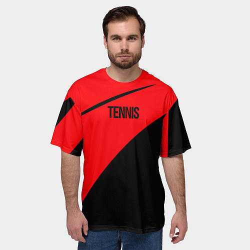 Мужская футболка оверсайз Tennis красно-чёрный / 3D-принт – фото 3