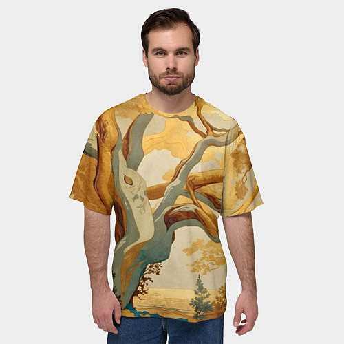 Мужская футболка оверсайз Дерево в японском стиле / 3D-принт – фото 3