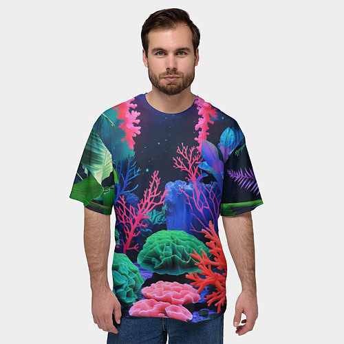 Мужская футболка оверсайз Подводный мир с кораллами / 3D-принт – фото 3