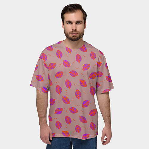 Мужская футболка оверсайз Узор из пурпурных листьев / 3D-принт – фото 3