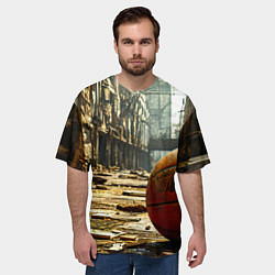 Футболка оверсайз мужская Баскетбольный мяч и город постапокалипсиса, цвет: 3D-принт — фото 2