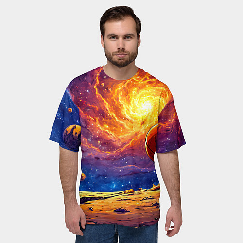 Мужская футболка оверсайз Баскетбольный мяч и космос / 3D-принт – фото 3
