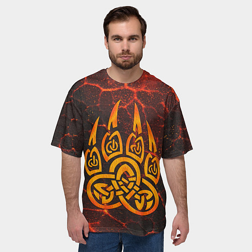 Мужская футболка оверсайз Символ волчья лапа в огненной стихии / 3D-принт – фото 3