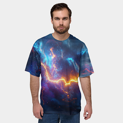 Мужская футболка оверсайз Космическая молния текстура / 3D-принт – фото 3