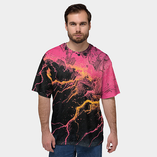 Мужская футболка оверсайз Абстрактные молнии текстура / 3D-принт – фото 3