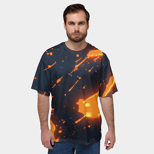 Мужская футболка оверсайз Оранжевая краска в движении / 3D-принт – фото 3