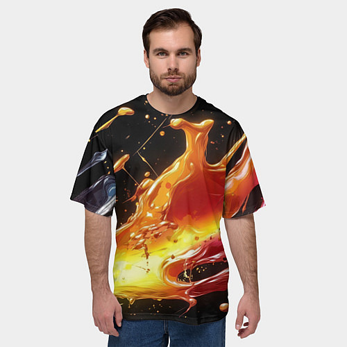 Мужская футболка оверсайз Динамичная краска текстура / 3D-принт – фото 3