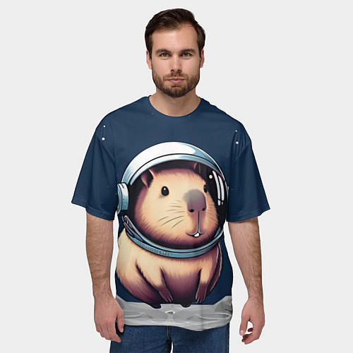 Мужская футболка оверсайз Капибара космонавт в космосе / 3D-принт – фото 3