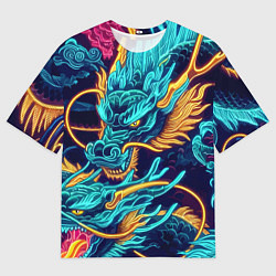 Футболка оверсайз мужская Два неоновых дракона - ирезуми, цвет: 3D-принт