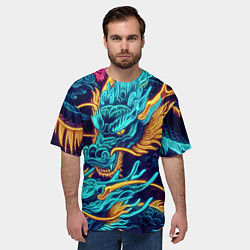 Футболка оверсайз мужская Два неоновых дракона - ирезуми, цвет: 3D-принт — фото 2