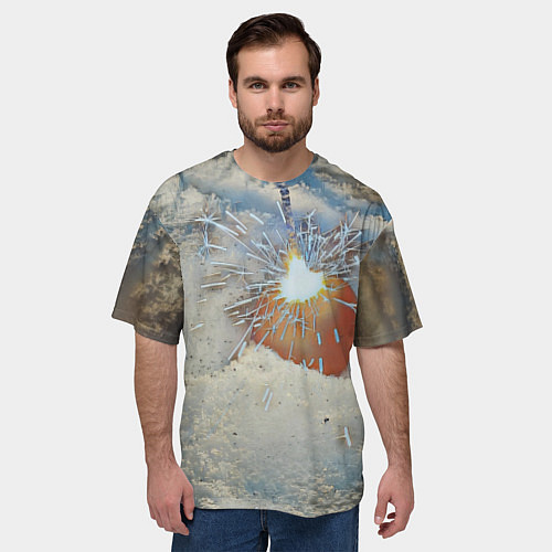 Мужская футболка оверсайз Искрящийся мандарин на снегу / 3D-принт – фото 3