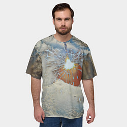 Футболка оверсайз мужская Искрящийся мандарин на снегу, цвет: 3D-принт — фото 2