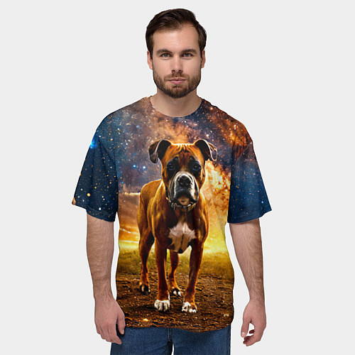 Мужская футболка оверсайз Немецкий боксер и звездное небо / 3D-принт – фото 3