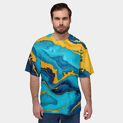 Футболка оверсайз мужская Синяя абстракция с золотым, цвет: 3D-принт — фото 2