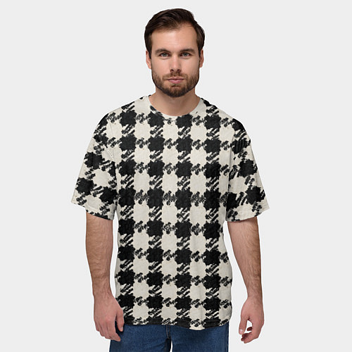 Мужская футболка оверсайз Черно белая гусиная лапка / 3D-принт – фото 3